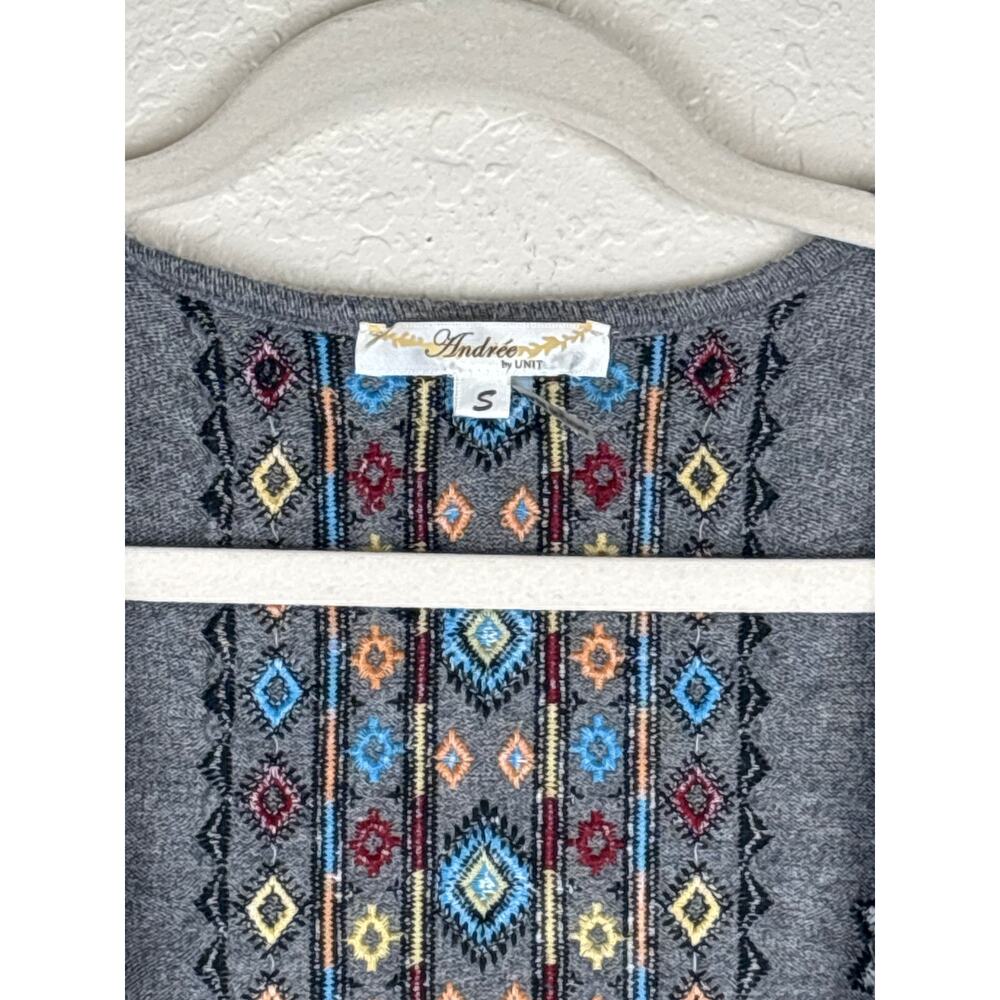 Andree by UNIT Bohemian Tribal Embroidered Open Long Line Cardigan Duster Size S - Picture 6 of 10